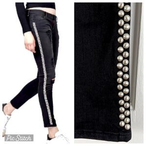 Etienne Marcel Black Jeans Distressed Studded Punk Rock Women Size 26 Grunge